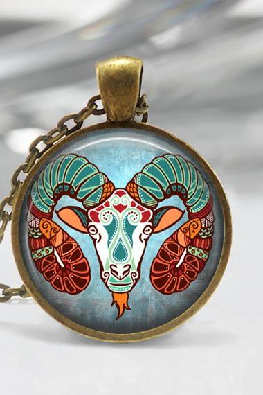 Aries Zodiac Glass Pendant - Aries Zodiac Jewelry - Zodiac Necklace - Art Pendant - Zodiac Necklace -zodiac Charm,astrology Pendant