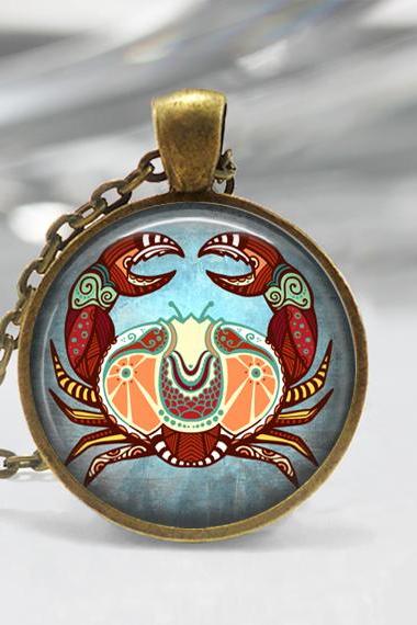 Cancer Zodiac Glass Pendant - Cancer Zodiac Jewelry - Zodiac Necklace - Art Pendant - Zodiac Necklace -zodiac Charm,astrology Pendant