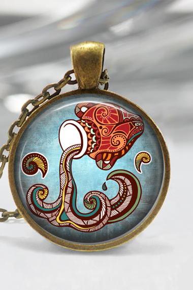Aquarius Zodiac Glass Pendant - Aquarius Zodiac Jewelry - Zodiac Necklace - Art Pendant - Zodiac Necklace -zodiac Charm,astrology Pendant