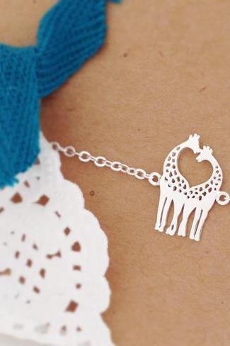 Tiny Love Giraffe Bracelet, Heart Bracelet, Love Bracelet, Couple Bracelet