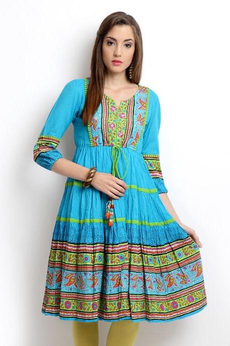 Women Blue Printed Anarkali Kurta,(perfect Gift For Women)super Fast Delivery:your Daughter, Gf And Wife Will Have Big Smile And Happiness