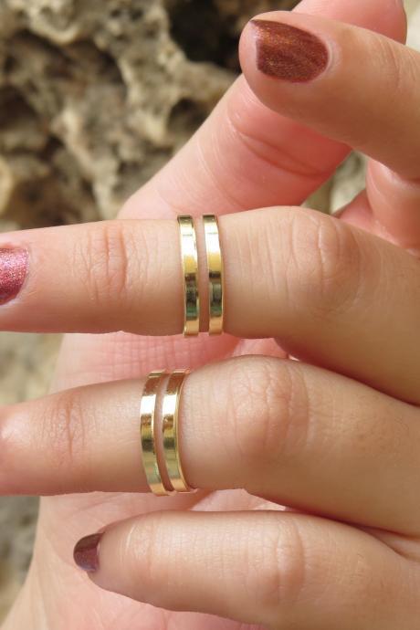 Goldfilled stacking ring, Gold ring, Knuckle ring, Gold midi ring, Ring set of 2 adjustable rings, Unique gift