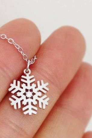 Snowflake Necklace in White Gold, Christmas Gift, For winter