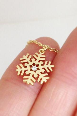 Snowflake Necklace in Gold, Christmas Gift, For winter