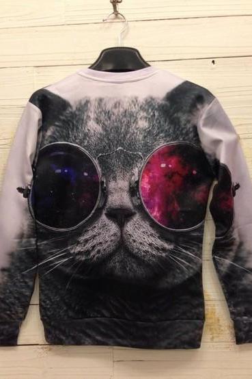 Sexy Ultra-realistic 3D animal lovers cats logo pullover sweater