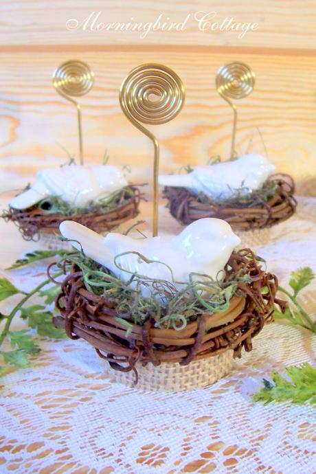 Table Number Holders, Place Card Holders, Wire, Photo Holders, Birds, Nests, Table Numbers, Place Cards - Set of 4