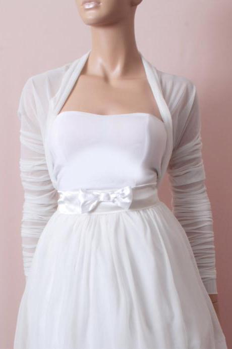 Bridal White tulle jacket ,long sleeves wedding bolero