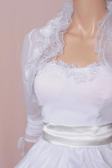 Bridal Optical White fluffy ruffles shrug jacket collar wedding bolero