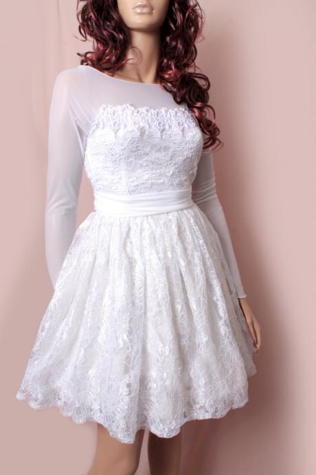 Plus Size Short Embroidery Lace and lulle Wedding dress // long Sleeves dress / Custom Made/ Bridal Gown