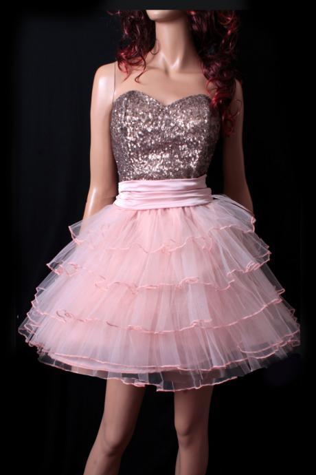 Sweetheart Party/ Cocktail/ Sweetheart /Sequins strapless/tulle skirt/ mini tutu dress