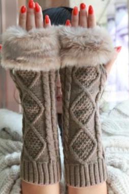 Fur Knitted Cable Warm Wristers