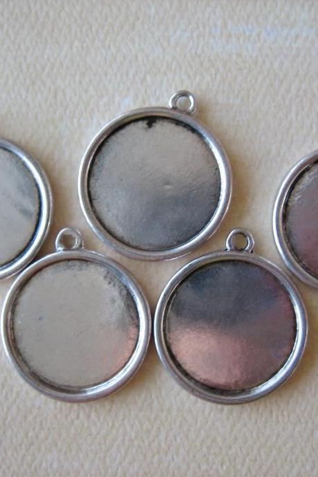 5pcs - Antique Silver Pendant Settings - Round - 25mm - Jewelry Findings By Zardenia