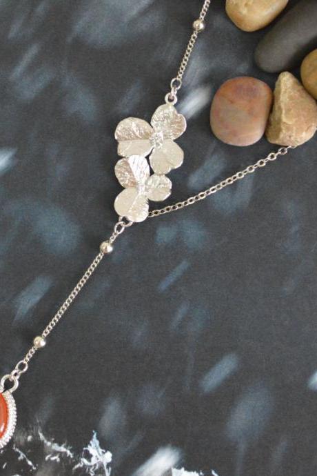 A-037 Asymmetrical Flower, Bezel Set Aventurine Necklace, White Gold Plated Ball &amp;amp; Flat-o Chain/special Gifts/everyday Jewelry/