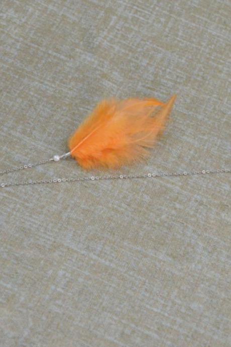 SALE) D-006 Pale orange feather extension, Hackle hen feather hairpin, Lovely hairpin, Silver plated hairpin/ Everyday accessory/