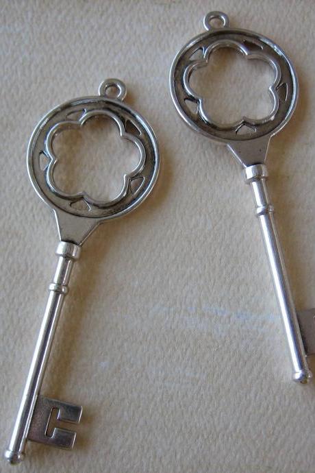 2PCS - Antique Silver Key Charms - Lead and Nickel Free - 77mm - Findings by ZARDENIA