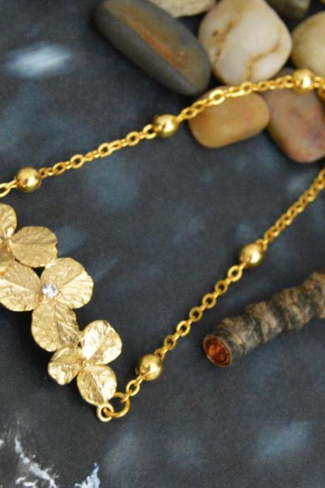 SALE) C-002 Flower bracelet, Simple bracelet, Modern bracelet, Gold plated ball chain /Bridesmaid gifts/Everyday jewelry/