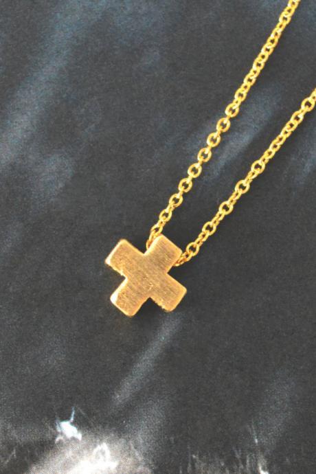 A-005 Cross necklace, Simple Necklace, Modern necklace, Pendant necklace, Gold plated chain / Bridesmaid gifts / Everyday jewelry /