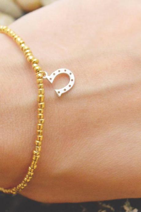 C-059 Gold Beaded bracelet, Seed bead bracelet, Horseshoe bracelet, Pendant Bracelet, Simple bracelet, Horse’s hoof/Everyday jewelry/
