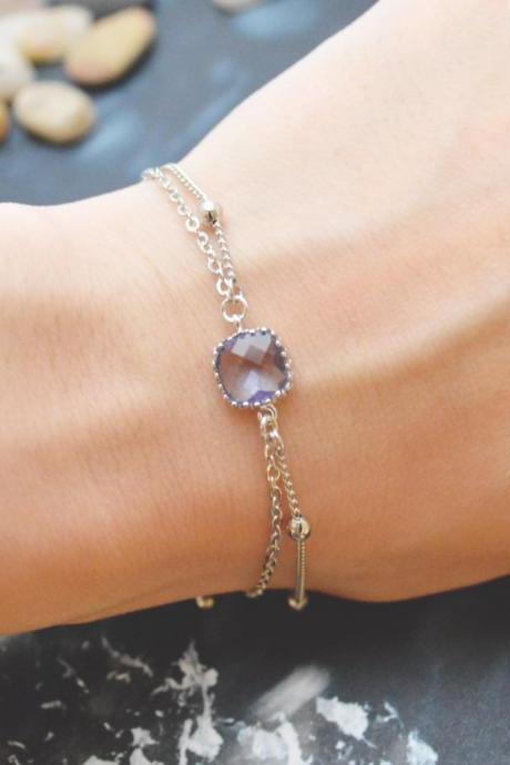 C-046 Tanzanite bracelet, Gold framed bracelet, Layered bracelet, Simple bracelet, Ball chain, Silver plated/Everyday jewelry/