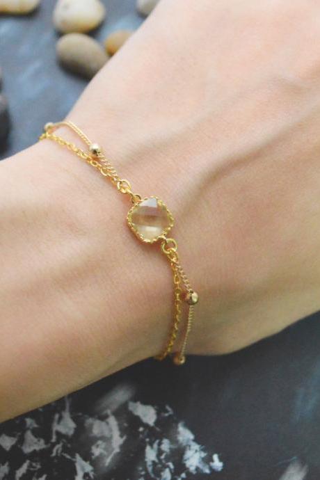 C-044 Lemon yellow bracelet, Gold framed bracelet, Layered bracelet, Simple bracelet, Ball chain, Gold plated/Everyday jewelry/