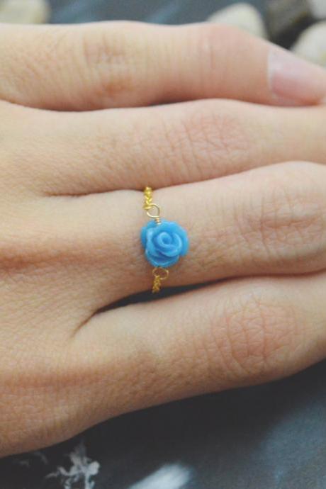 E-037 Rose Ring, Chain Ring, Flower Ring, Cabochon Ring, Simple Ring, Modern Ring, Gold Plated Ring/everyday/gift/