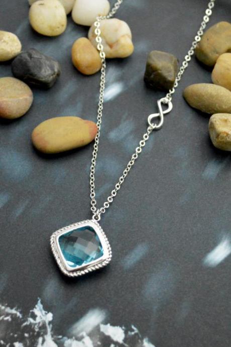 A-114 Aquamarine necklace, Infinity necklace, Sideways necklace, Modern necklace, Silver plated chain/Bridesmaid gifts/Everyday jewelry/