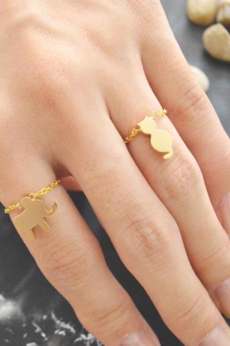 E-023 Cat ring, Chain ring, Simple ring, Modern ring, Gold plated ring/Everyday/Gift/