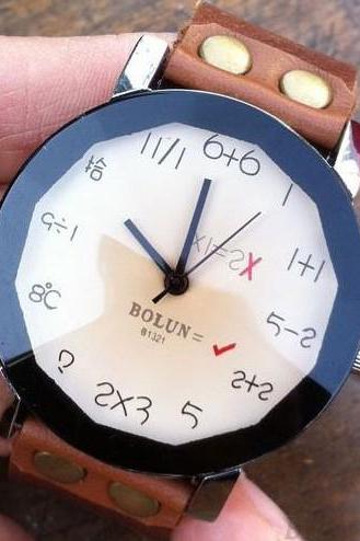 Digital Algorithm Dial Leather Watch