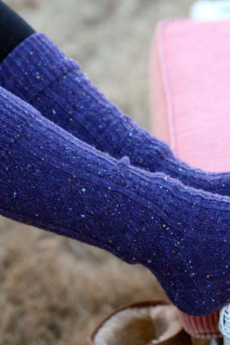 Knitted Purple Blue Boot socks, Winter socks, Knitted socks, Socks with lace, Socks with buttons, cozy socks,Uggs socks