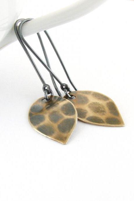 Leaf Earrings . Brass And Sterling Silver