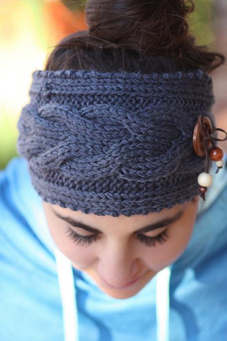 Knitted Headband - Chocolate , Royal Blue, Red, Ivory, Green, Gray, Cable Knit ,infinity, Crochet,Wide Headband, leather, Bow