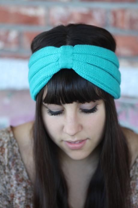 Headband -Turquoise, Blue, Sky, Knitted , infinity, Wide Headband, Turban, Christmas Gift