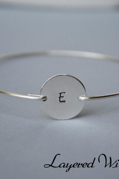SALE TODAY- Silver Personalized Bangle- Disc Bangle- Silver Bangle- Initial Bangle- Bridesmaids Bangle- Stamped Bangle- Name Bangle