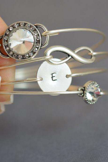 Sparkle Bangle Bracelet Set- Silver Bangle Set- Personalized Bangle- Silver Rhinestone Jewelry- Rhinestone- Bridesmaids Gifts- Stamped