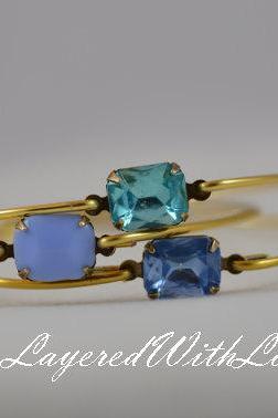 Mystic Waters Blues Bangle Bracelet Set- Gold Bangle Bracelet- Stone Bangle- Bridesmaids Gifts- Casual Wear- Minimalist