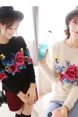 Women Printing Retro Sweater