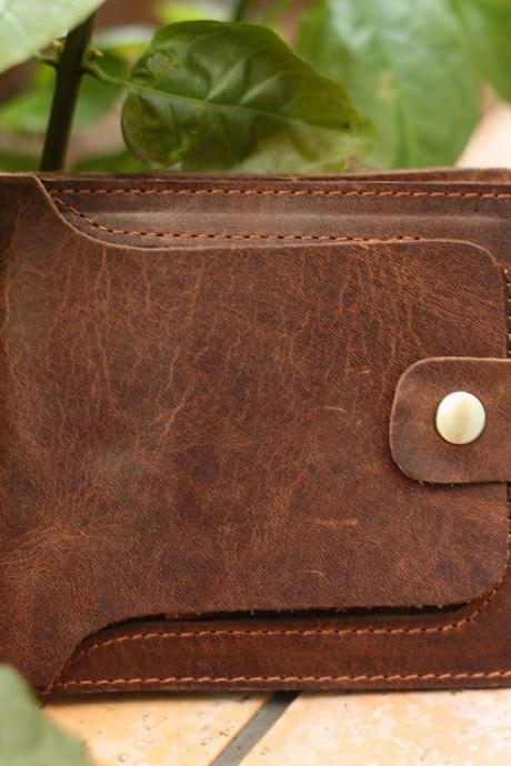 Handmade Crazy horse leather wallet-leather wallet-men wallet-Leisure wallet-Personality wallet-Short wallet-retro wallet--T052