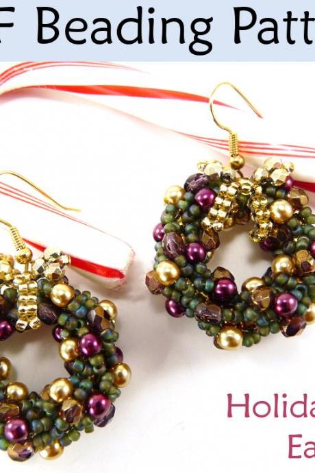 Christmas Earrings Beading Tutorial - Double Spiral Stitch - Simple Bead Patterns - Holiday Wreath Earrings #3464