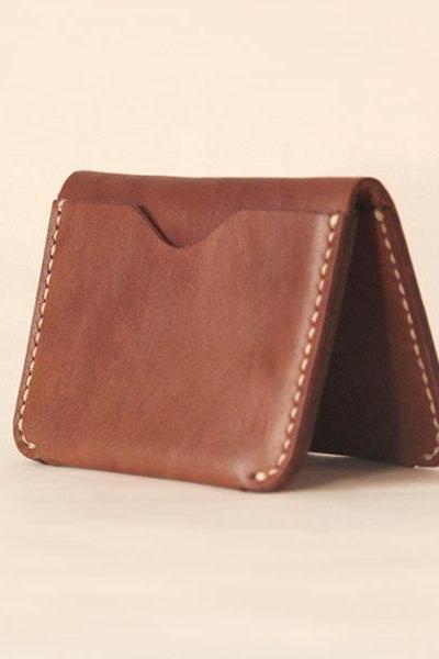 Handmade Leather card case / Minimal Leather Wallet / Cash Card Holder-T31