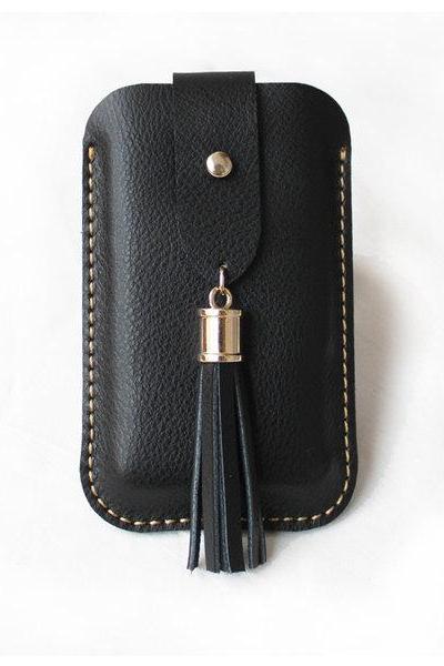 Handmade Genuine Leather Phone case in Black / Wallet / sister / iphone5 / iphone4s / leather case / travel / Women / For Her--A0029