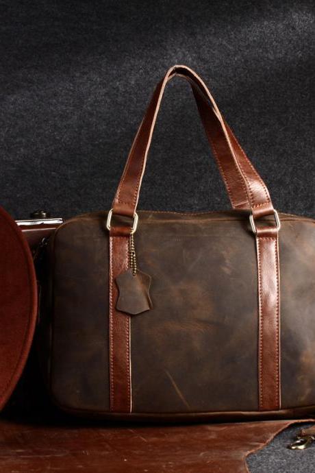 Retro Leather Travel Bag / Leather Briefcase / Messenger Bag / Laptop / Men Gift --t46