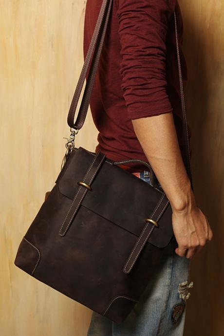 Rugged Genuine Leather Briefcase / Messenger Bag / Crossbody Bag / Leather Laptop / Men&amp;amp;#039;s Bag--t058