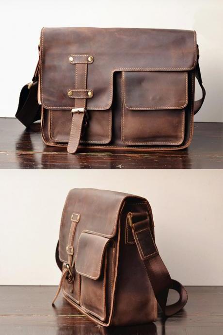 Simple Leather Briefcase - Messenger Bag - Leather Laptop - Men's Bag - leather case--T71