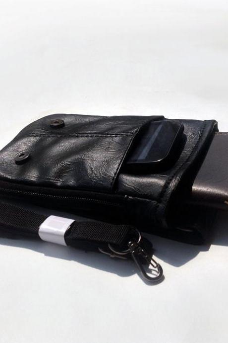 Shoulder Bags Pocket In Black / Men Bags / Fanny Pack / Pu Bags / Men / For He / Gift--t029