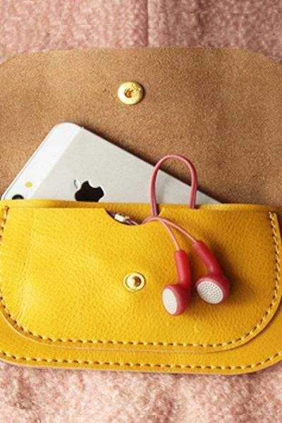 Handmade Leather wallet in Yellow / women Wallet / Hand bag / purses / iphone case / samsung wallet / leather case / Women / For Her / Gift