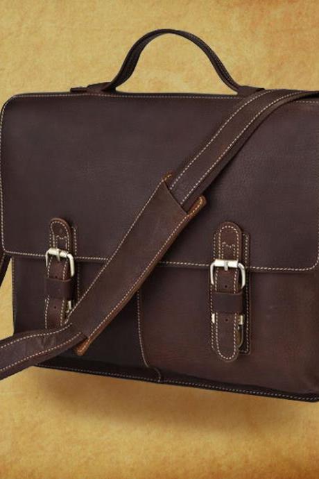 Genuine Leather Messenger Bag - Laptop - Crossbody Bag - Rugged Leather Briefcase - Men&amp;amp;#039;s Bag --y023