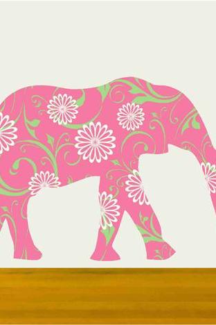 Nursery Walls Pink Elephant Vinyl Decal Sticker