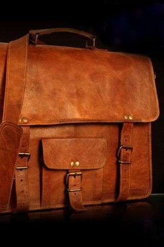 Handmade Goat Leather 15' Padded Laptop Bag Satchel Messenger cross body bag