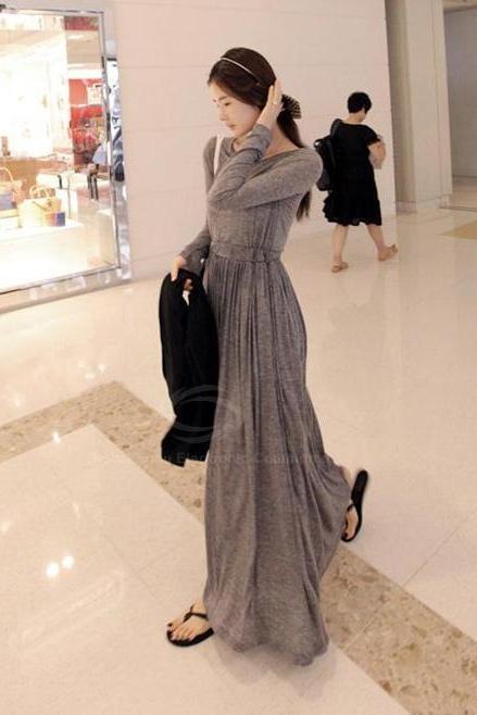 Bohemian Narrow Waist Long Sleeve Maxi Dress Long Dress