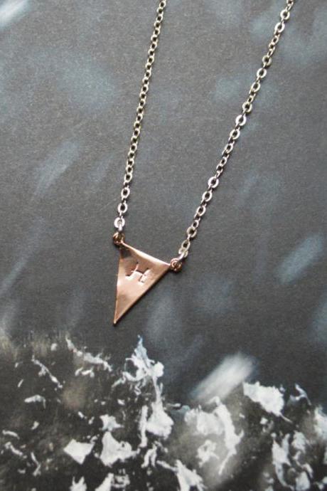 A-145 Hand stamped initial leaf necklace, Triangle necklace, Simple, Modern necklace, Silver, Gold plated/Everyday jewelry /Special gift/